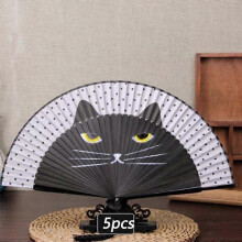 (set6 5pcs) Spray Painting Totoro Fan Cartoon Cat Chinese Lovely Kitty Fan Fashionable Japan Style Hand Fans Folding Women Girls Show