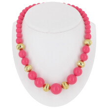Collana da 19" con perline graduate in vera lucite color oro rosa acceso