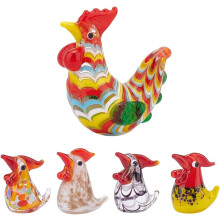 Hand Blown Glass Rooster Figurine Set 5 pcs
