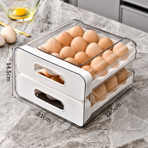 Θήκη αυγών ψυγείου για ψυγείο, κουτί αποθήκευσης 2 στρώσεων τύπου συρταριού που 2