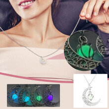 Men's Glow-in-the-Dark Pendant Necklace with Heart Moon