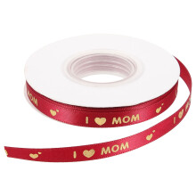 Nastro di raso per la festa della mamma Guangmc, confezione regalo a forma di cuore con la scritta "I Love Mom", colore bordeaux.