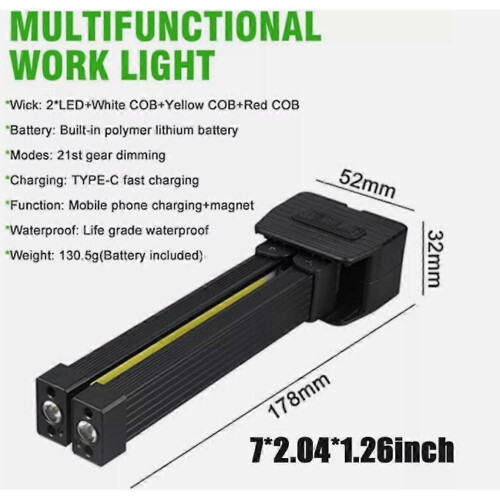 Gym Lamp for Posing,7th Gear Dimming,Portable Magnet LED Flashlight with Hook 2