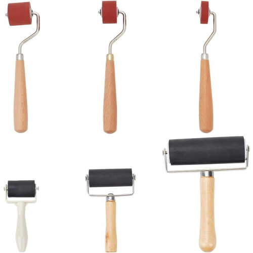 Rubber Roller Brayer Set 6 pcs 6 sizes black pink
