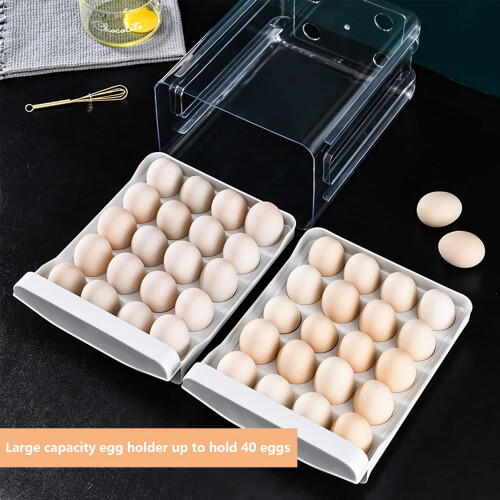 Refrigerator Egg Holder 40-Grid 2-Layer Stackable BPA Free 1