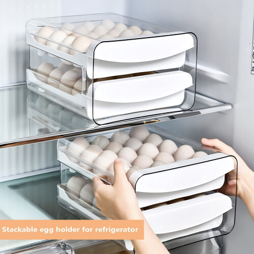 Refrigerator Egg Holder 40-Grid 2-Layer Stackable BPA Free 2
