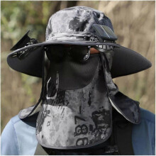 (Dark Gray Ink) Sombrero Con Ventilador Solar, Wide Brim Sun Hat with 2 Solar Fan For Outdoor
