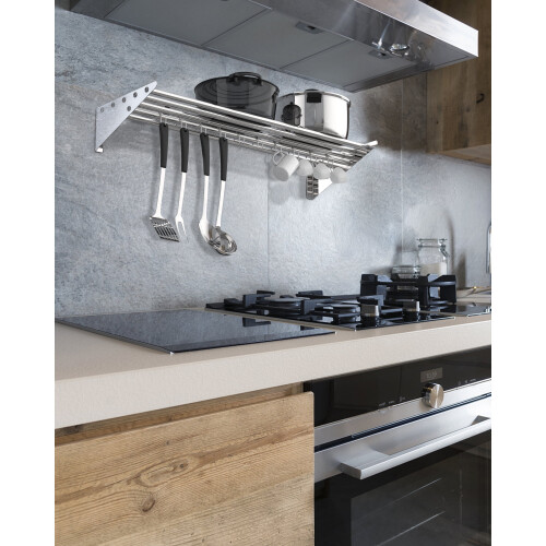 Stainless Steel Wall-Mount Floating Shelf with S Hooks, 1 1