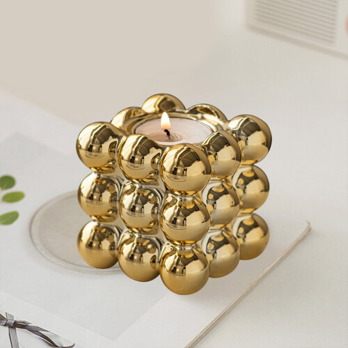 Gold Ceramic Bubble Candle Holder Boho Style 1