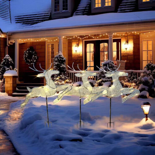 Christmas metal deer garden insert set 3 pieces 1