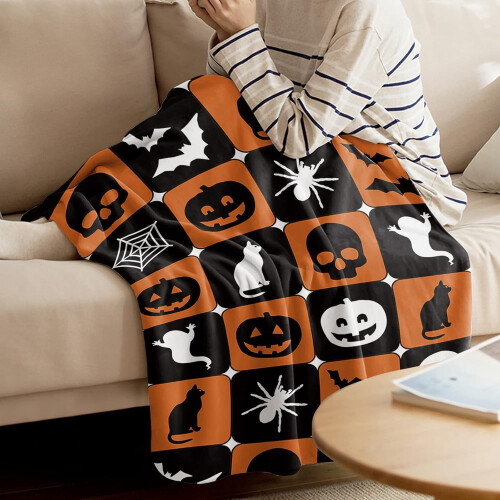 Halloween Throw Blanket Orange Buffalo Check 50x60in 1
