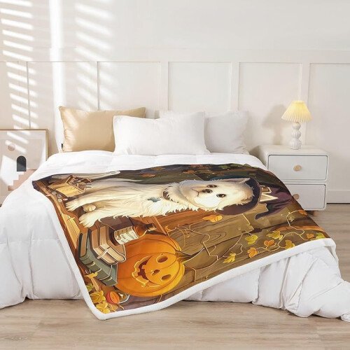Halloween throw blanket with pumpkin gnomes design 1