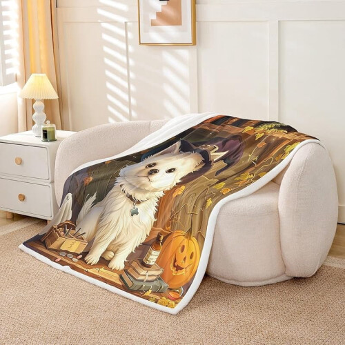Halloween throw blanket with pumpkin gnomes design 2