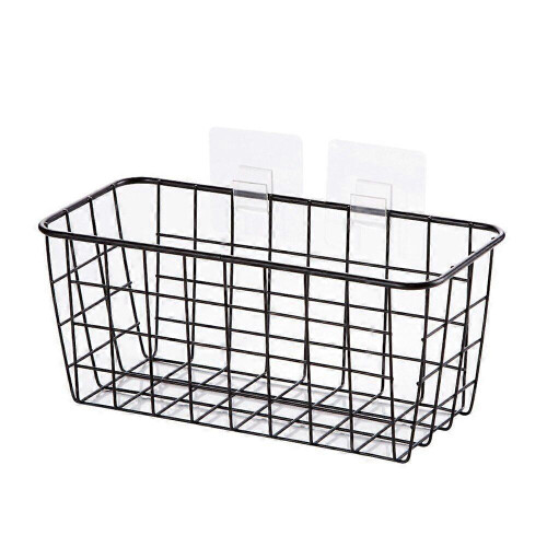 (as shown 1) Wrought Iron Kitchen Seasoning Storage Baskets Cosmetic Storage Basket Bathroom Rectangular Storage Box Wall Hanging Rack 2