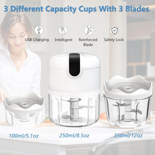 White Cordless Mini Food Chopper Set 3 Pieces 1