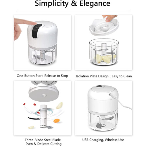 White Cordless Mini Food Chopper Set 3 Pieces 2
