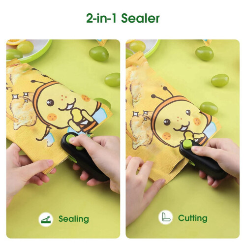 Mini handheld bag sealer, rechargeable, black and green 2
