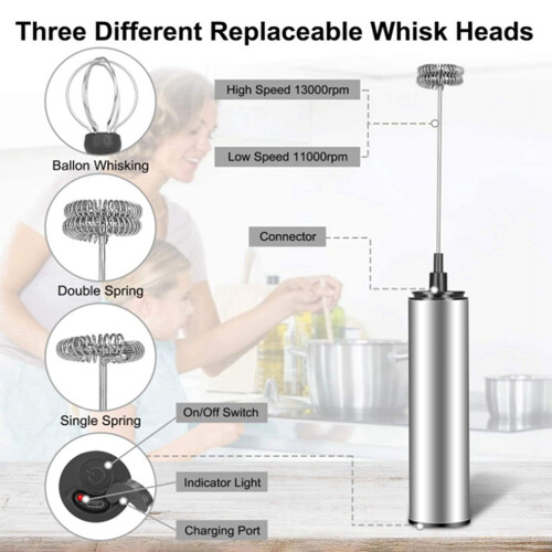 Handheld Electric Milk Frother 2-pack USB Rechargeable 1