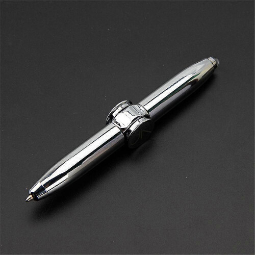 (Electroplated silver) Multi-Function Cool Fidget Spinner Fingertip Gyro Pen with LED Light Anti Stress