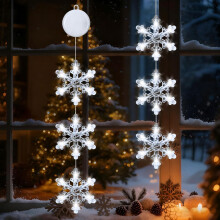 Juego de 2 Luces LED Decorativas Copito de Nieve para Ventana con Pilas Longitud 25,6cm — decoracion navidad hogar