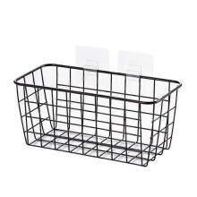 (as shown 1) Wrought Iron Kitchen Seasoning Storage Baskets Cosmetic Storage Basket Bathroom Rectangular Storage Box Wall Hanging Rack