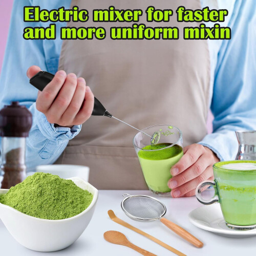 Electric Matcha Whisk Set with Scoop Spoon Sifter 1