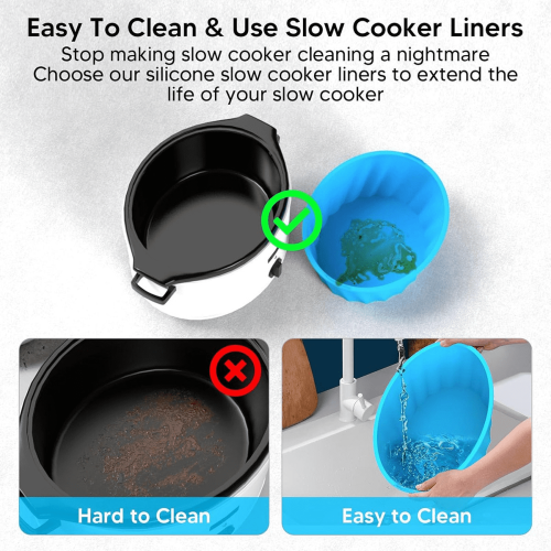 Slow Cooker Liners Blue 6 Quart Reusable Silicone 2
