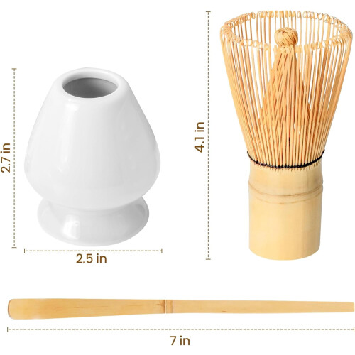 Matcha Whisk Set White Ceramic Holder Scoop 3PC 1