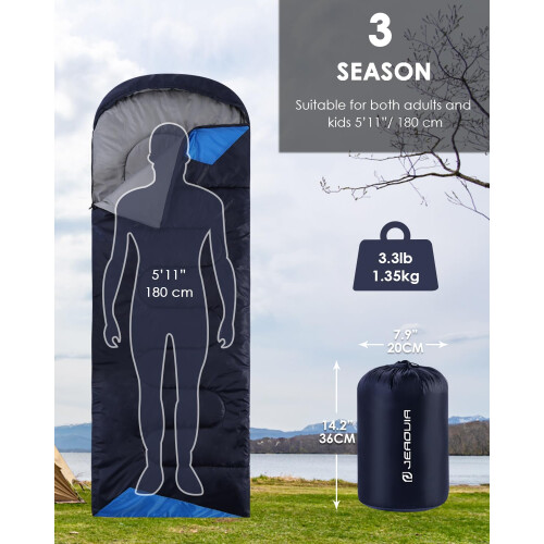 Sleeping Bag, Lightweight, Waterproof, 3 Seasons, Backpacking, with Compression Bag 2