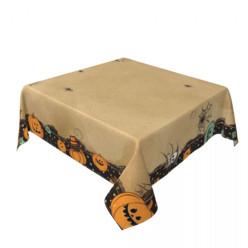 Halloween pumpkin tablecloth white square 1