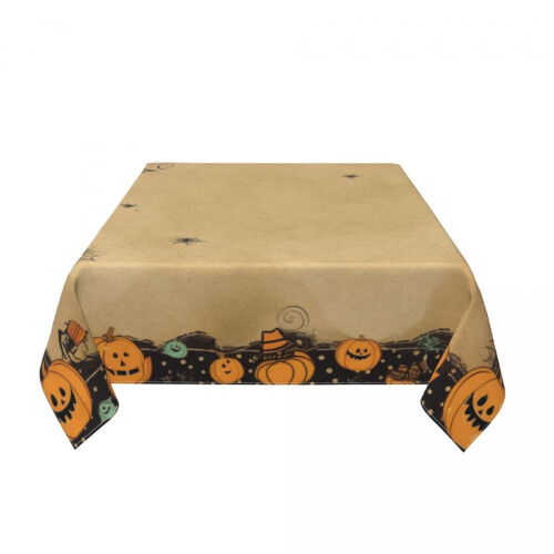 Halloween pumpkin tablecloth white square 2