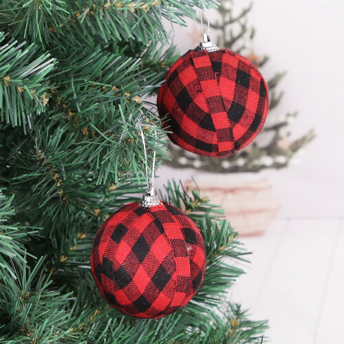Christmas Balls Black and White Plaid 7cm Set 1