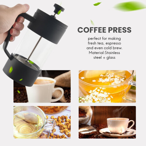 French Press Coffee Maker Thickened Borosilicate Glass Black 1