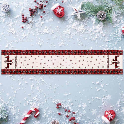 Christmas table flags embroidered deer linen 2 pcs 1