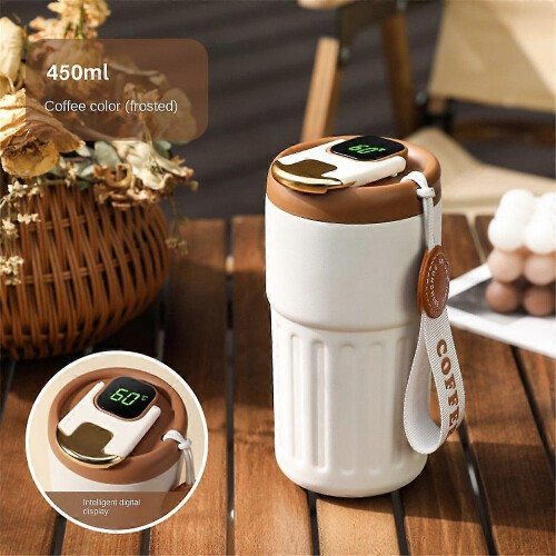 (white) LED Temperature Display Coffee Mug Stainless Steel 1