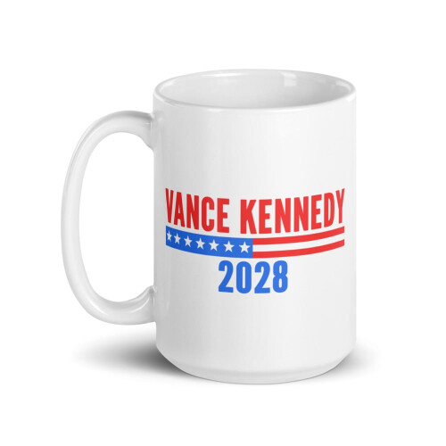 Vance Kennedy2028Λευκή γυαλιστερή κούπα, Vance for President2028Electre (15oz) 1