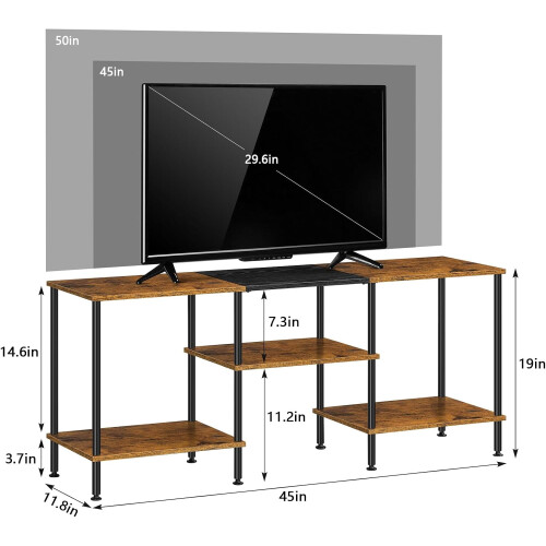 TV Stand 50 inch Rustic Brown 3-Tier with Storage 1