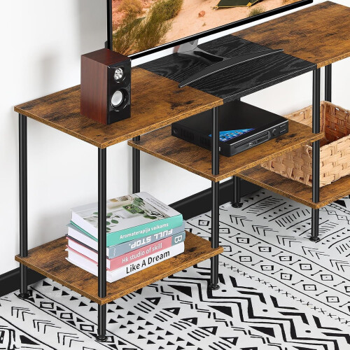 TV Stand 50 inch Rustic Brown 3-Tier with Storage 2