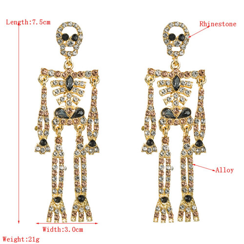 Halloween skeleton earrings gothic style with rhinestones 1