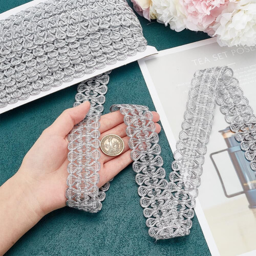 Metallic Gimp Braid Lace Trim 13 Yards Silver 2