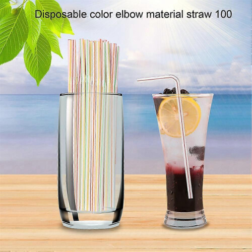 300 Pieces Plastic Drinking Straws 8 Inches Long Multi-Colored Striped Bedable 2