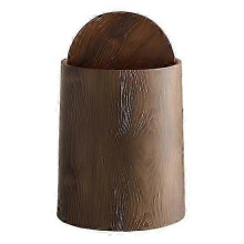 (15L) Wood Grain Bathroom Garbage Can with Swing Top Lid Large Capacity Rotating
