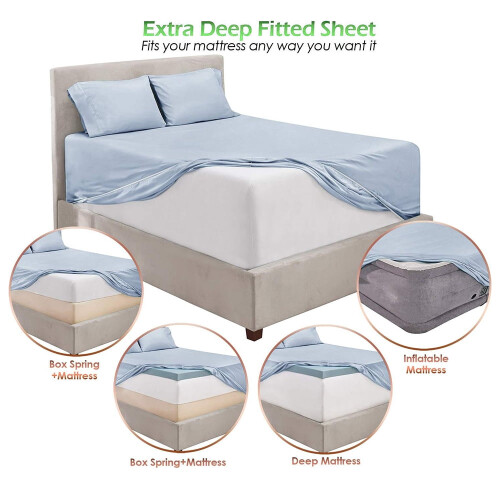 Jogo de lençóis Extra Deep Pocket Split King, 7 peças, serve em colchões de 45 a 60 cm, azul gelo - compatível com colchões Split King. 2