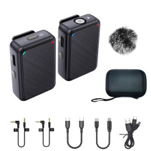 Lavalier Recording Microphone Dual Channel with 98ft for Smartphone DSLR Camera DV Vlog Live Style:1 RX and 1TX