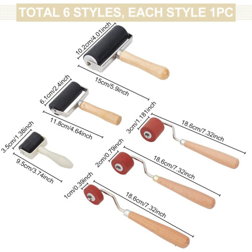 Rubber Roller Brayer Set 6 pcs 6 sizes black pink 1