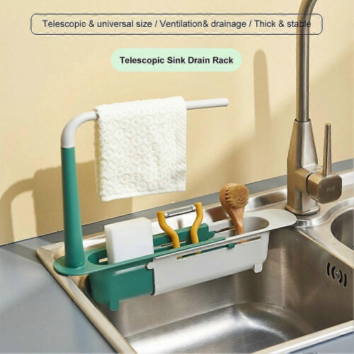 (green) Updated Telescopic Sink Storage Rack, Telescopic Sink Storage Rack Adjustable 2