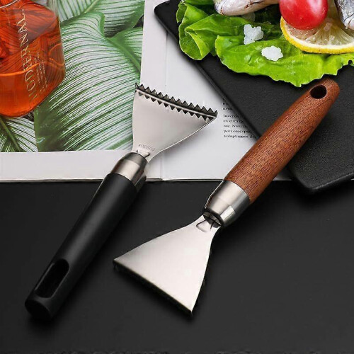 (wooden, brown) Stainless Steel Sharp Durable Fish Scale Remover,Portable Fish Scale Remover 2