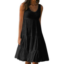 (2xl, Black) Womens Summer Smock Dress Ladies Holiday Beach Casual Loose Frill Mini Sundress