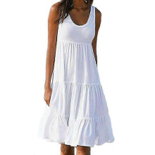 (s, White) Womens Summer Smock Dress Ladies Holiday Beach Casual Loose Frill Mini Sundress