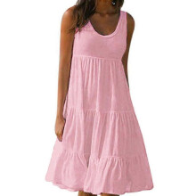 (5xl, Pink) Womens Summer Smock Dress Ladies Holiday Beach Casual Loose Frill Mini Sundress